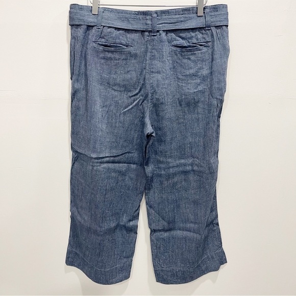 Loft Belted Linen Blend Wide Leg Culotte Pants in Blue Size Large - Picture 3 of 11